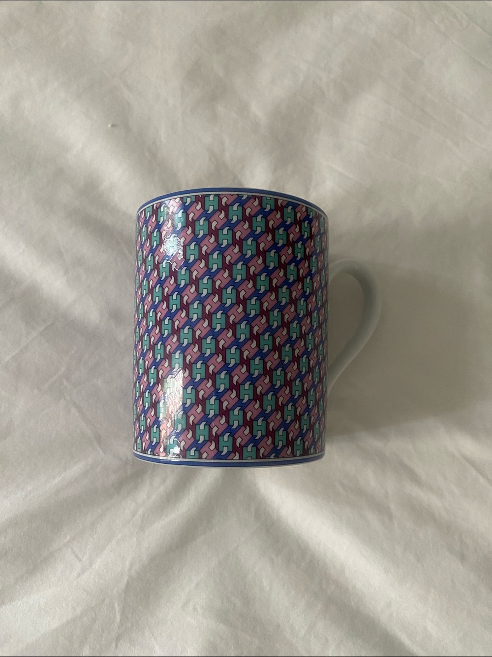 Patterned Hermes Ceramic Mug in Purple and Blue